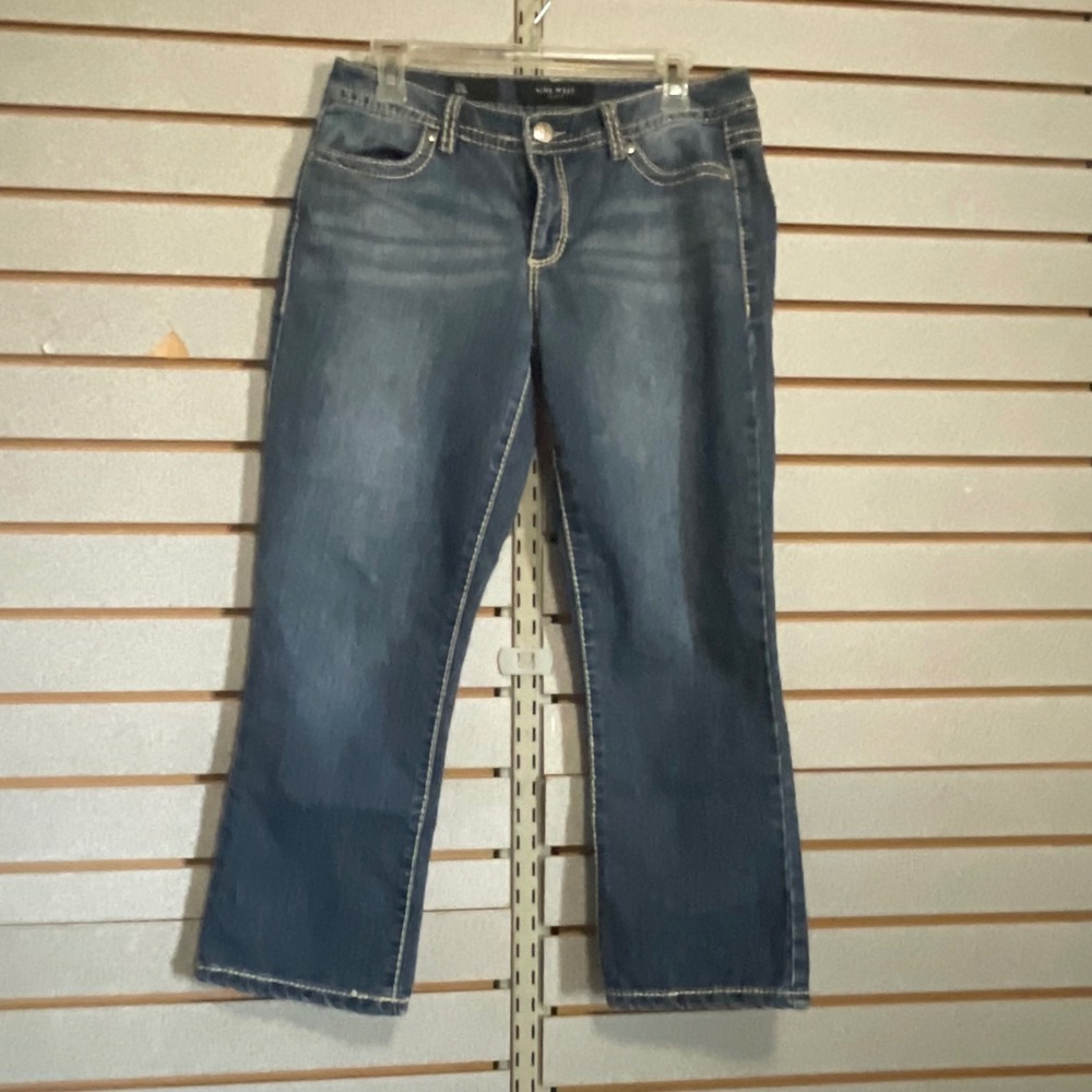 Nine West Jeans Womens 6/28 Medium Wash Embroidered Rhinestone Cropped Bootcut